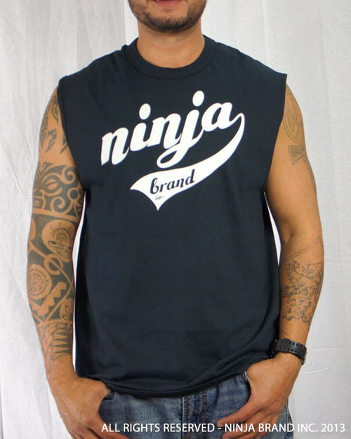 Men's Ninja Brand Inc Sleeveless Shirt Jersey - Ninja Brand Inc Logo on front with Double Zero and NINJA PLZ on back - Black - Front View