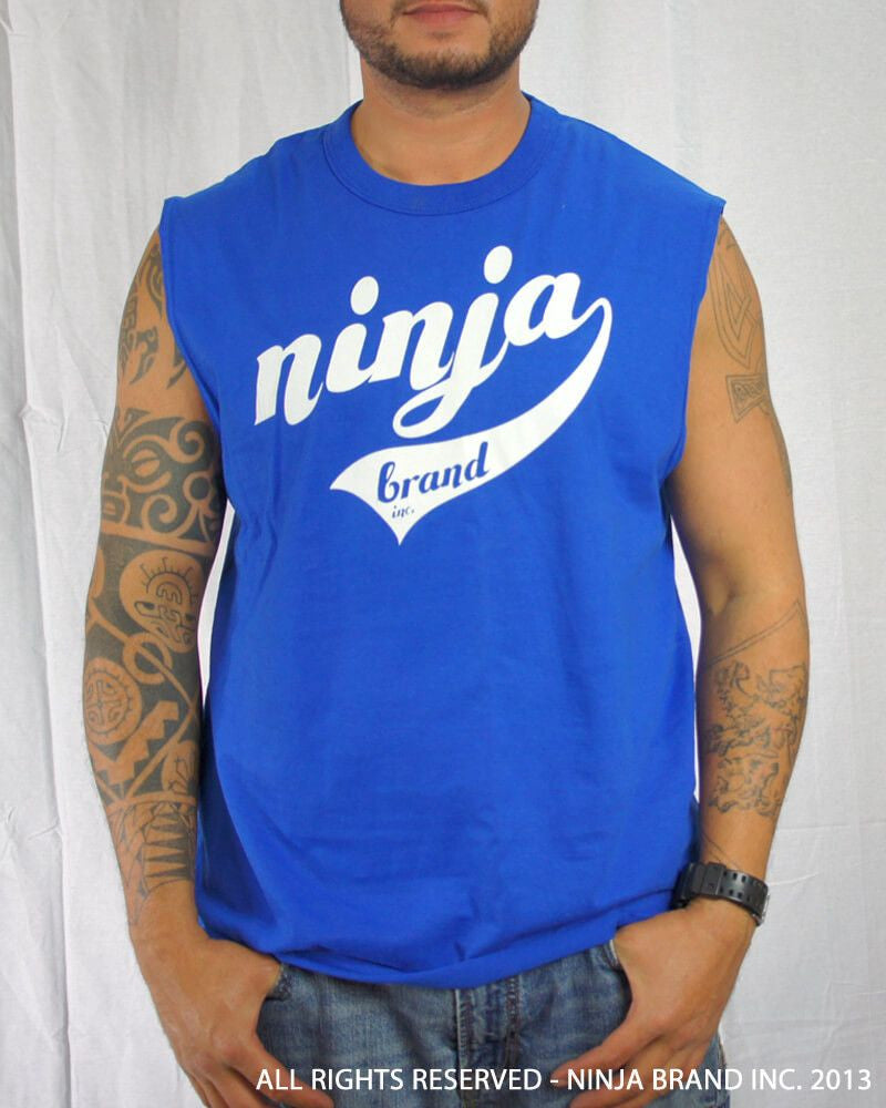 Men's Ninja Brand Inc Sleeveless Shirt Jersey - Ninja Brand Inc Logo on front with Double Zero and NINJA PLZ on back - Royal Blue - Front View