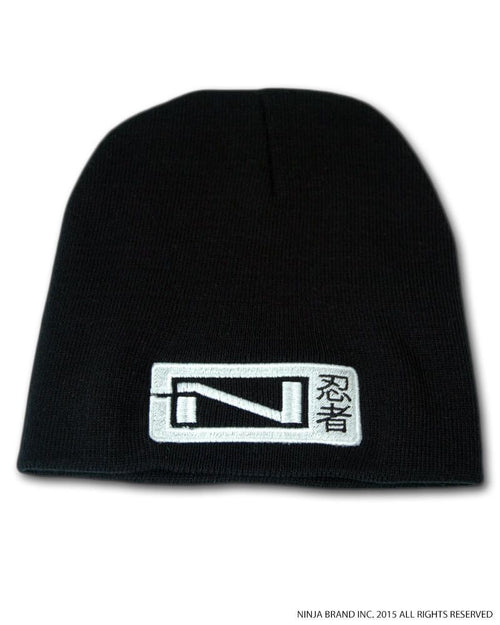 N-Logo Kanji Beanie - Black - White Embroidering - Flat View