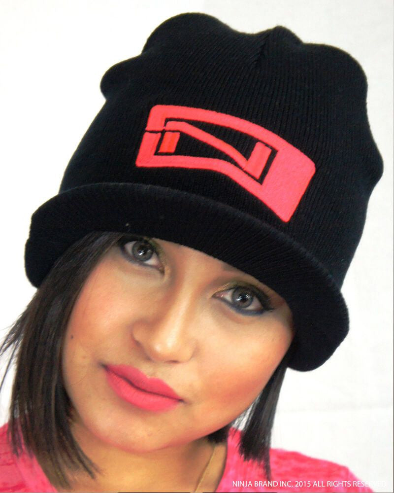 Beanie with Visor - N-Logo - Black - Pink Logo