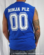 Men's Ninja Brand Inc Sleeveless Shirt Jersey - Ninja Brand Inc Logo on front with Double Zero and NINJA PLZ on back - Royal Blue - Back View