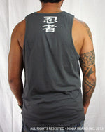 Men's Ninja Brand Inc Logo Tank Top with NBI Logo on front and NINJA Kanji on back - Heavy Metal Gray - Back View