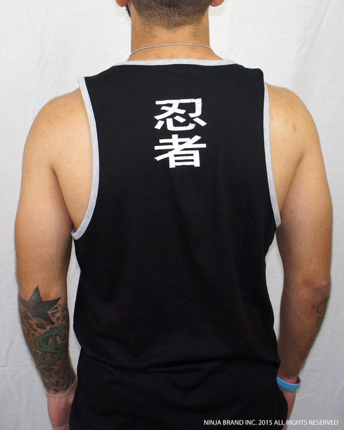 Men's Ninja Muscle Plate Tank-Top - Black with Heather Gray Trim - Back View