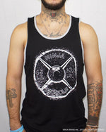 Men's Ninja Muscle Plate Tank-Top - Black with Heather Gray Trim - Front View