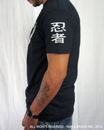 Men's Ninja Brand Inc Vintage Fitted T-Shirt - Black with White Ink - Side
