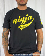 Men's Ninja Brand Inc Vintage Fitted T-Shirt - Black with Yellow Ink - Front