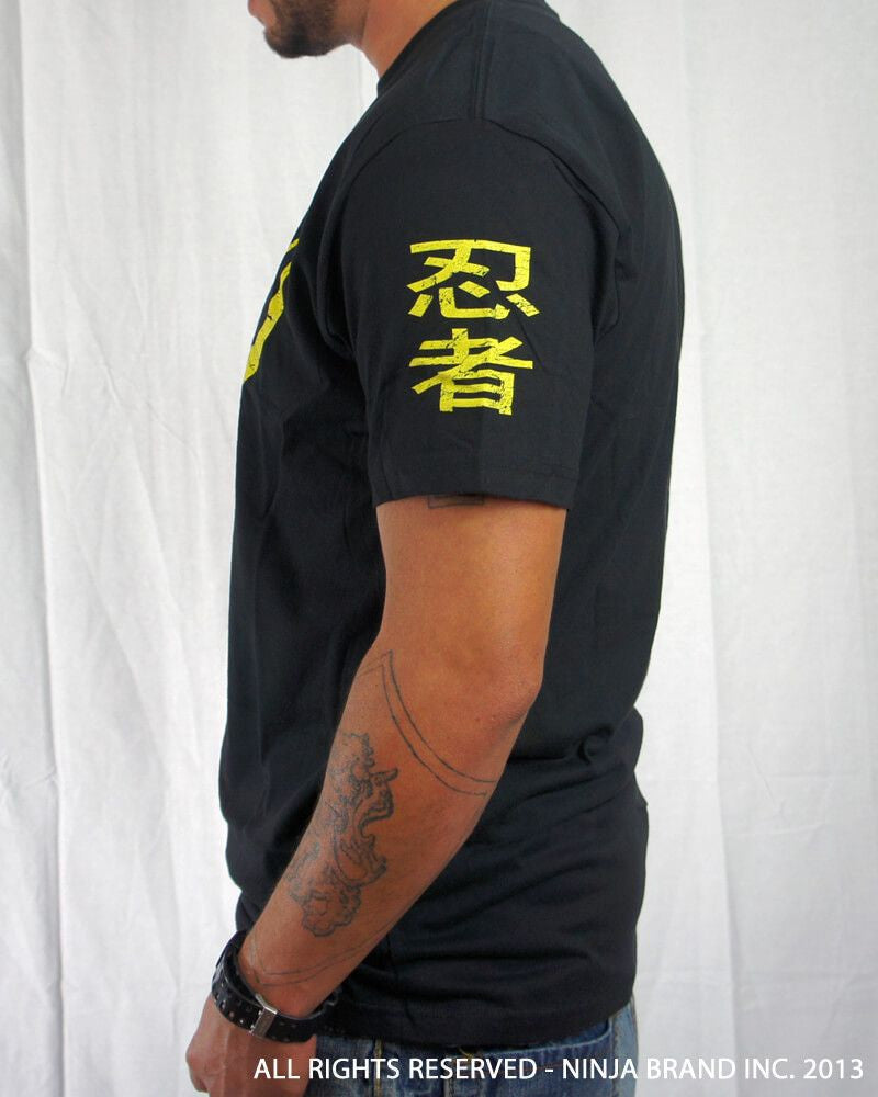 Men's Ninja Brand Inc Vintage Fitted T-Shirt - Black with Yellow Ink - Side