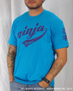 Men's Ninja Brand Inc Vintage Fitted T-Shirt - Light Blue with Purple Ink - Front View
