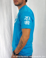Men's Ninja Brand Inc Vintage Fitted T-Shirt - Light Blue with White Ink - Side View