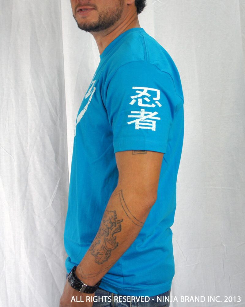 Men's Ninja Brand Inc Vintage Fitted T-Shirt - Light Blue with White Ink - Side View