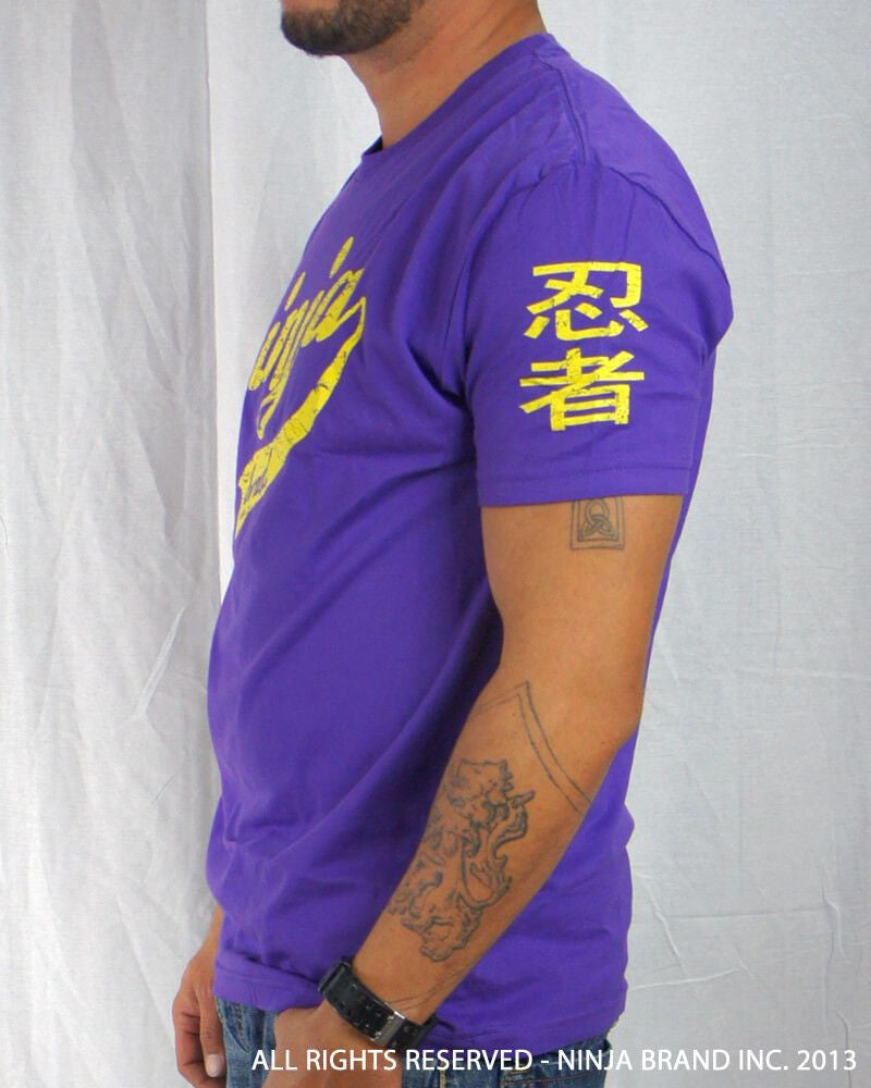 Men's Ninja Brand Inc Vintage Fitted T-Shirt - Purple with Yellow Ink - Side View