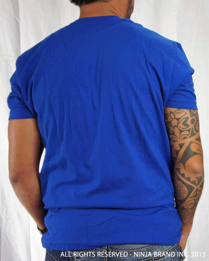 Men's Ninja Brand Inc Vintage Fitted T-Shirt - Royal Blue with Yellow Ink - Back View