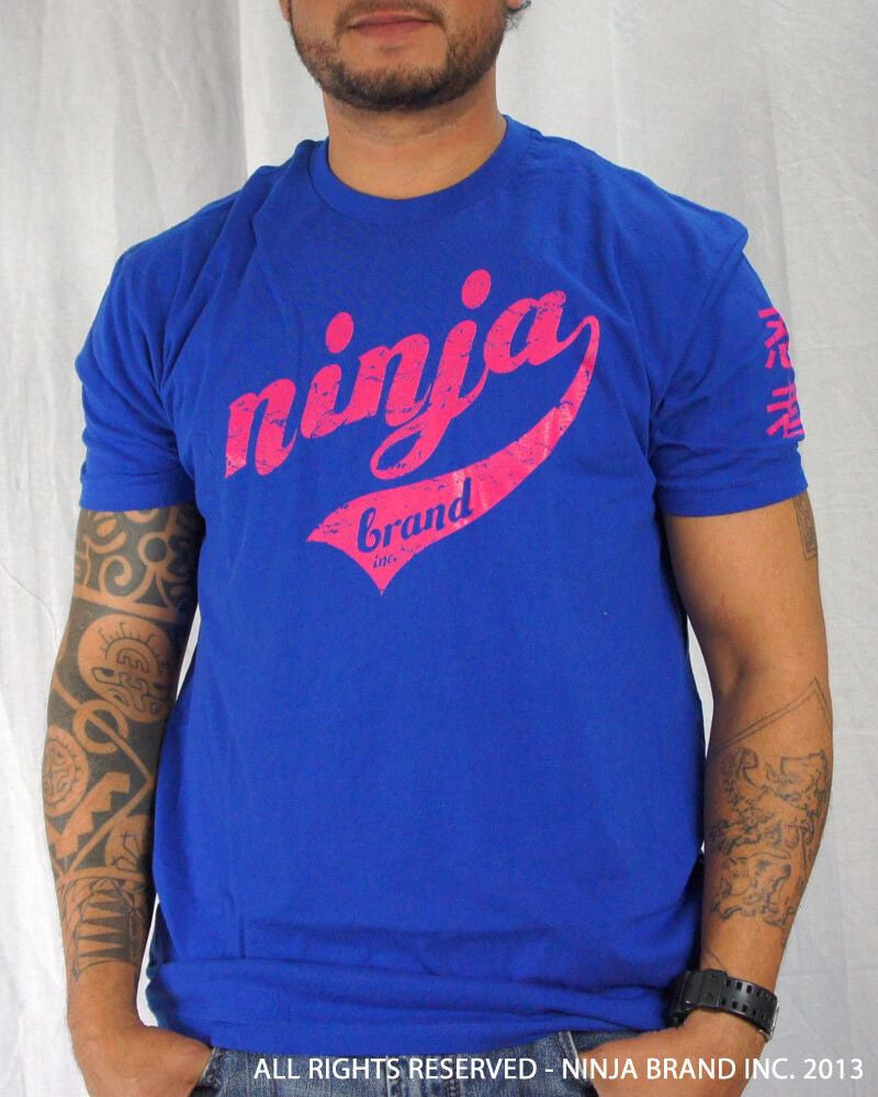 Men's Ninja Brand Inc Vintage Fitted T-Shirt - Royal Blue with Magenta Ink - Front View