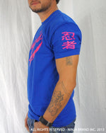 Men's Ninja Brand Inc Vintage Fitted T-Shirt - Royal Blue with Magenta Ink - Side View