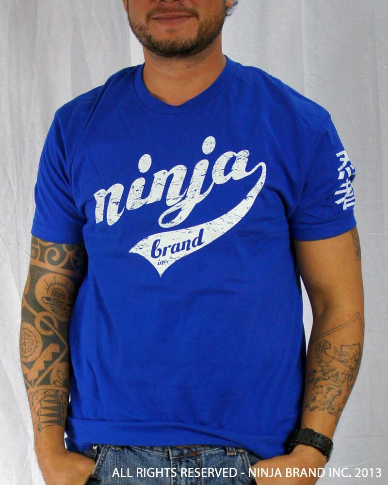 Men's Ninja Brand Inc Vintage Fitted T-Shirt - Royal Blue with White Ink - Front View