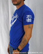 Men's Ninja Brand Inc Vintage Fitted T-Shirt - Royal Blue with White Ink - Side View