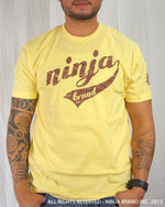 Men's Ninja Brand Inc Vintage Fitted T-Shirt - Yellow with Brown Ink - Front View