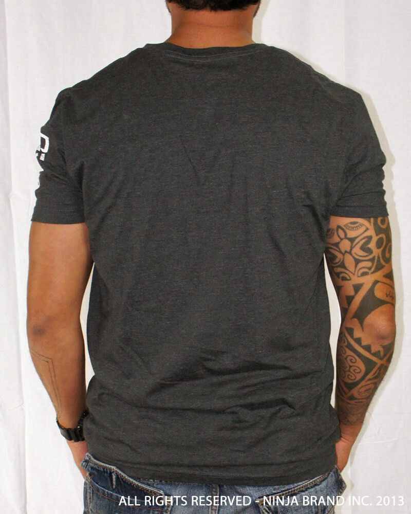 Men's Ninja Brand Inc Vintage V-Neck T-Shirt - Charcoal Grey - Back View