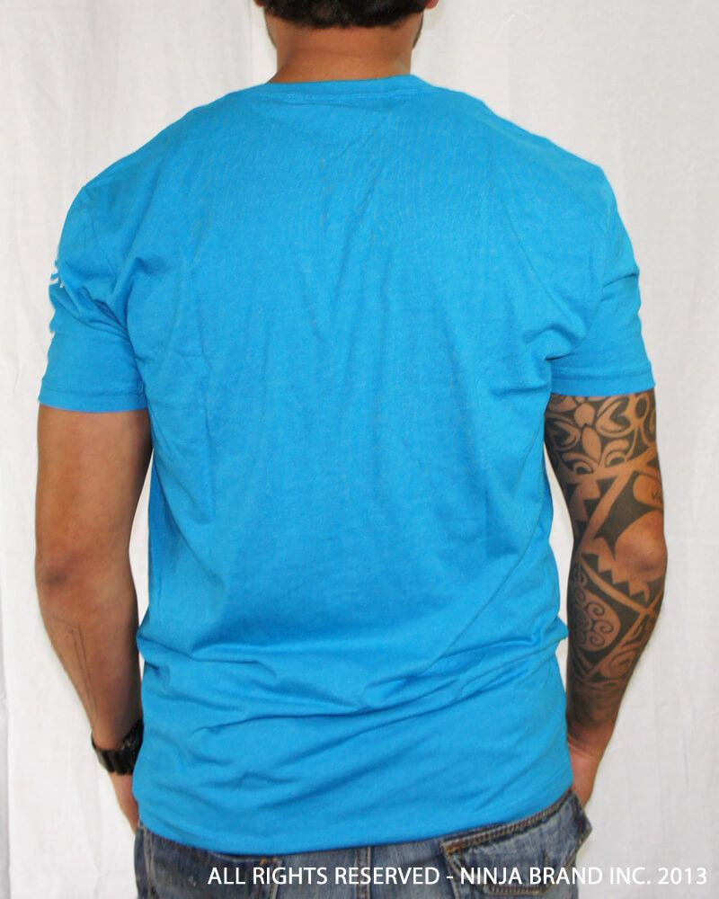 Men's Ninja Brand Inc Vintage V-Neck T-Shirt - Light Blue - Back View
