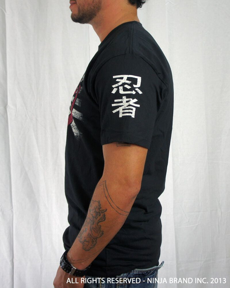 Men's Ninja Brand Inc "Ninja Rising" T-Shirt - Black shirt with white rays - Side View