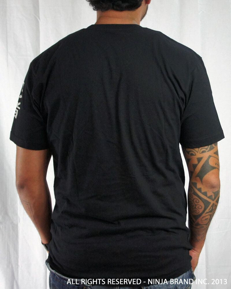 Men's Ninja Brand Inc "Ninja Rising" T-Shirt - Black shirt with white rays - Back View