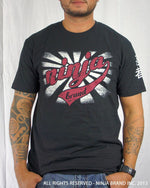 Men's Ninja Brand Inc "Ninja Rising" T-Shirt - Black shirt with white rays - Front View