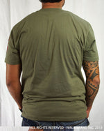 Men's Ninja Brand Inc "Ninja Rising" T-Shirt - Olive Drab Green shirt with Black rays - Back View