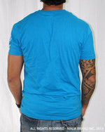 Men's Ninja Brand Inc "Ninja Rising" V-Neck T-Shirt Light Blue with White Rays - Back View
