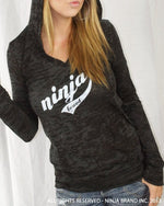 Women's NBI Logo Burnout Hoodie - Black Burnout with White - Front View