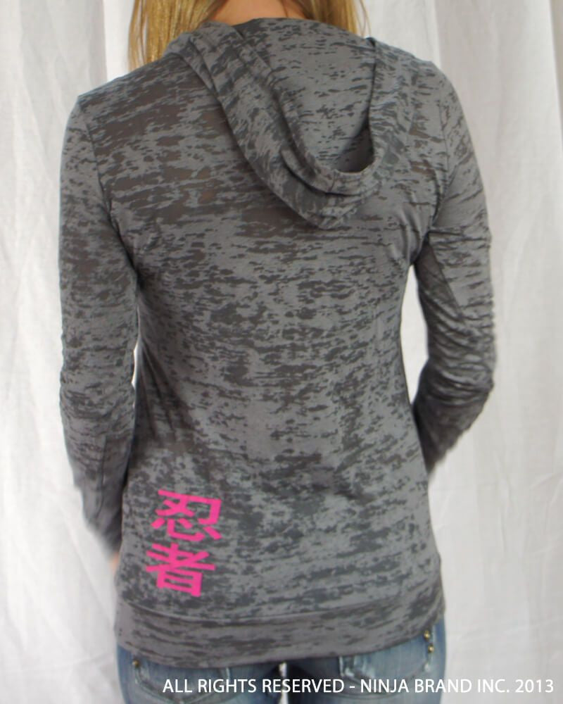 Women's NBI Logo Burnout Hoodie - Grey Burnout with Magenta - Back View