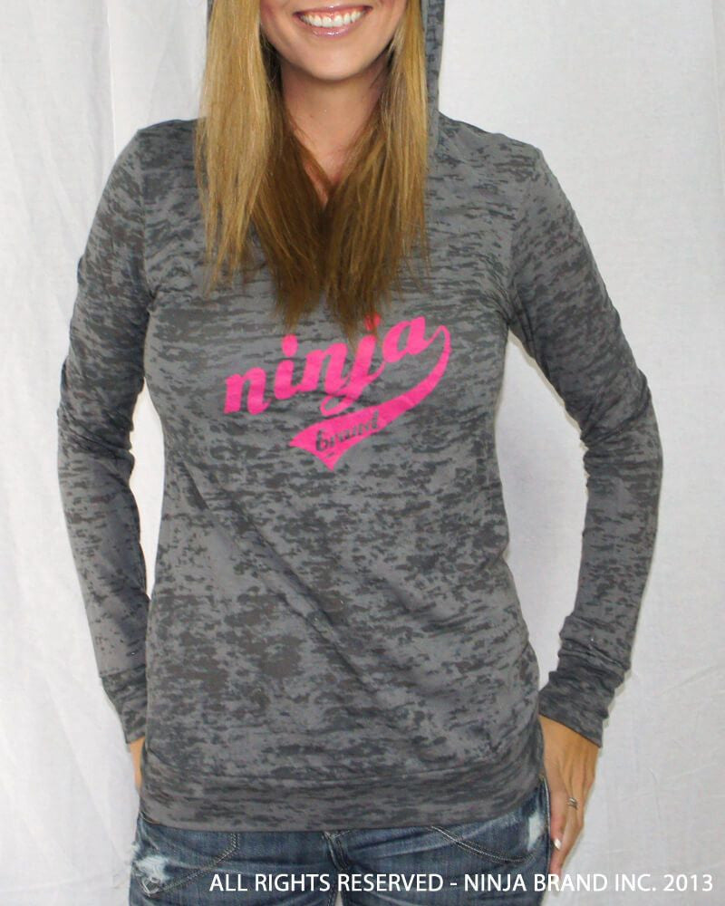 Women's NBI Logo Burnout Hoodie - Grey Burnout with Magenta - Front View