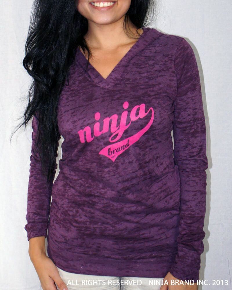 Women's NBI Logo Burnout Hoodie - Plum Burnout with Magenta - Front View