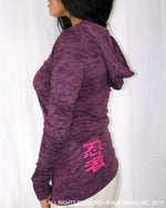 Women's NBI Logo Burnout Hoodie - Plum Burnout with Magenta - Side View