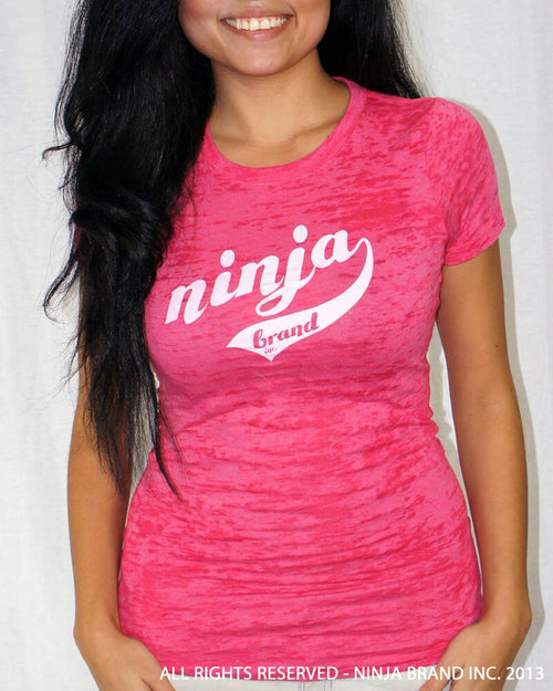 Women's NBI Logo Burnout T-Shirt - Hot Pink - White - Front View