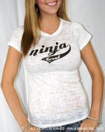 Women's NBI Logo Burnout T-Shirt - White with Black - Front View