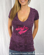 Women's NBI Logo Burnout Deep V-Neck T-Shirt - Plum-Magenta - Front View