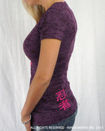 Women's NBI Logo Burnout Deep V-Neck T-Shirt - Plum-Magenta - Side View