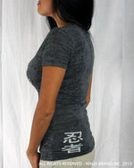 Women's NBI Logo Burnout Deep V-Neck T-Shirt - Dark Gray with White - Side View