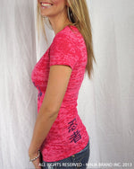 Women's NBI Logo Burnout Deep V-Neck T-Shirt - Hot Pink-Purple - Side View