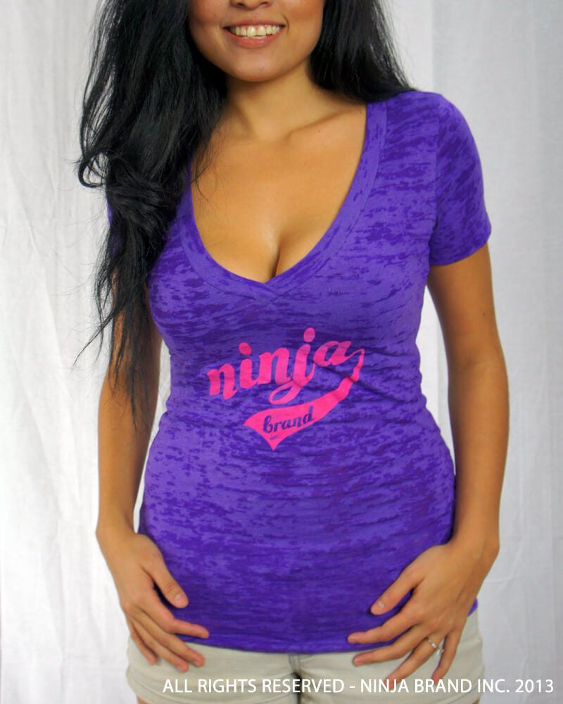 Women's NBI Logo Burnout Deep V-Neck T-Shirt - Purple-Magenta - Front View