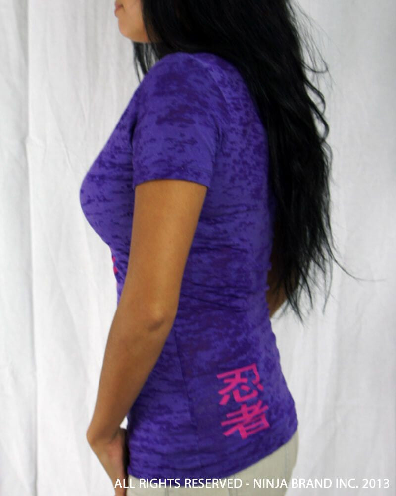 Women's NBI Logo Burnout Deep V-Neck T-Shirt - Purple-Magenta - Side View