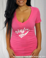 Women's Ninja Brand Inc Deep V-Neck Fitted T-Shirt - Hot Pink - Front View