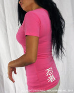 Women's Ninja Brand Inc Deep V-Neck Fitted T-Shirt - Hot Pink - Side View
