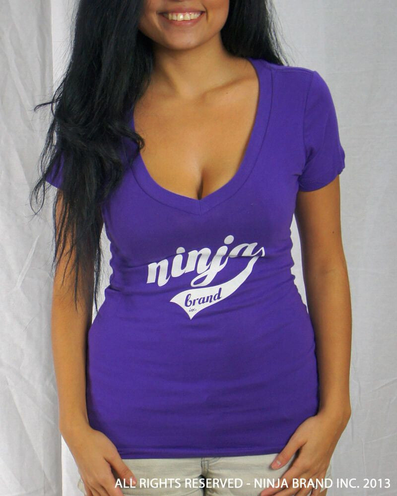 Women's Ninja Brand Inc Deep V-Neck Fitted T-Shirt - Purple - Front View