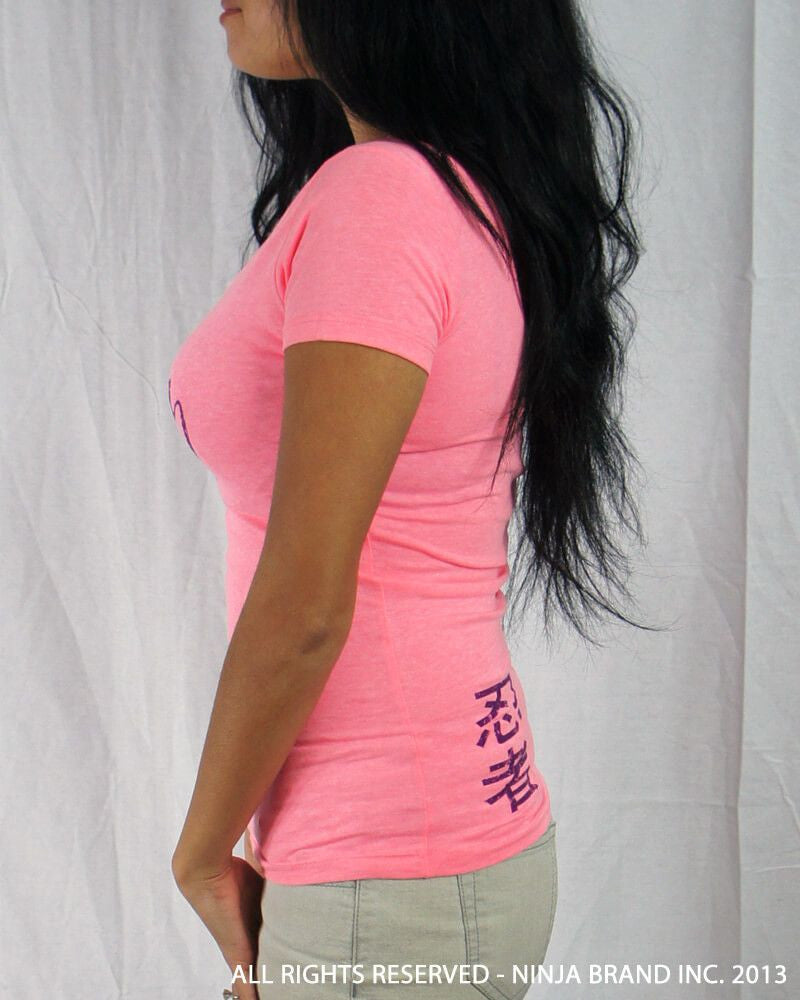 Women's Vintage NBI Sporty V-Neck - Neon Pink with Purple - Side View