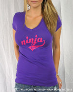 Women's Vintage NBI Sporty V-Neck - Purple with Magenta - Front View
