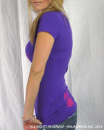 Women's Vintage NBI Sporty V-Neck - Purple with Magenta - Side View